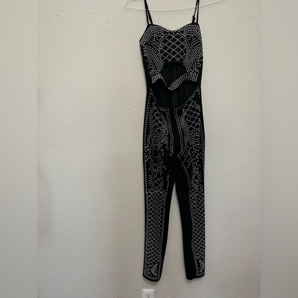BANJUL Women's Black Sequined Spaghetti Strap Jumpsuit - Picture 2 of 15